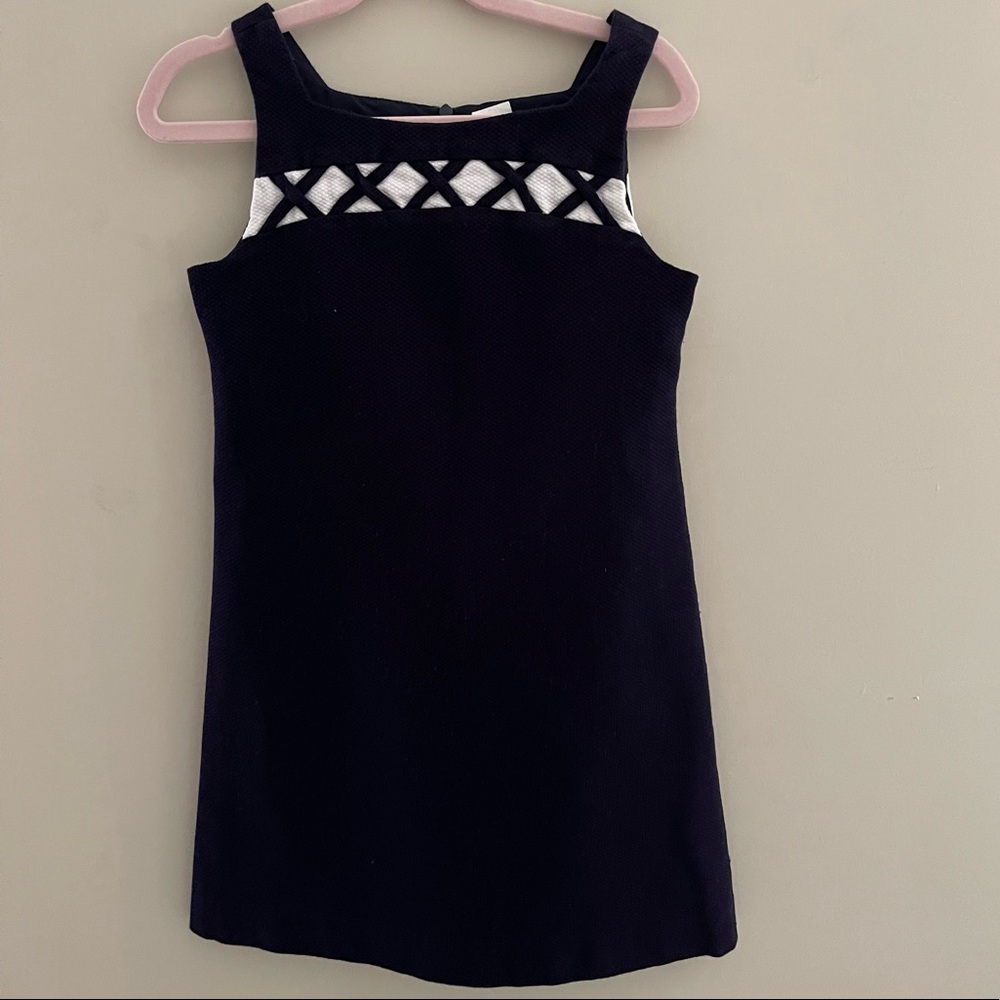 Florence Eiseman Navy Blue Cotton Criss-Cross Shift Dress Sz 7